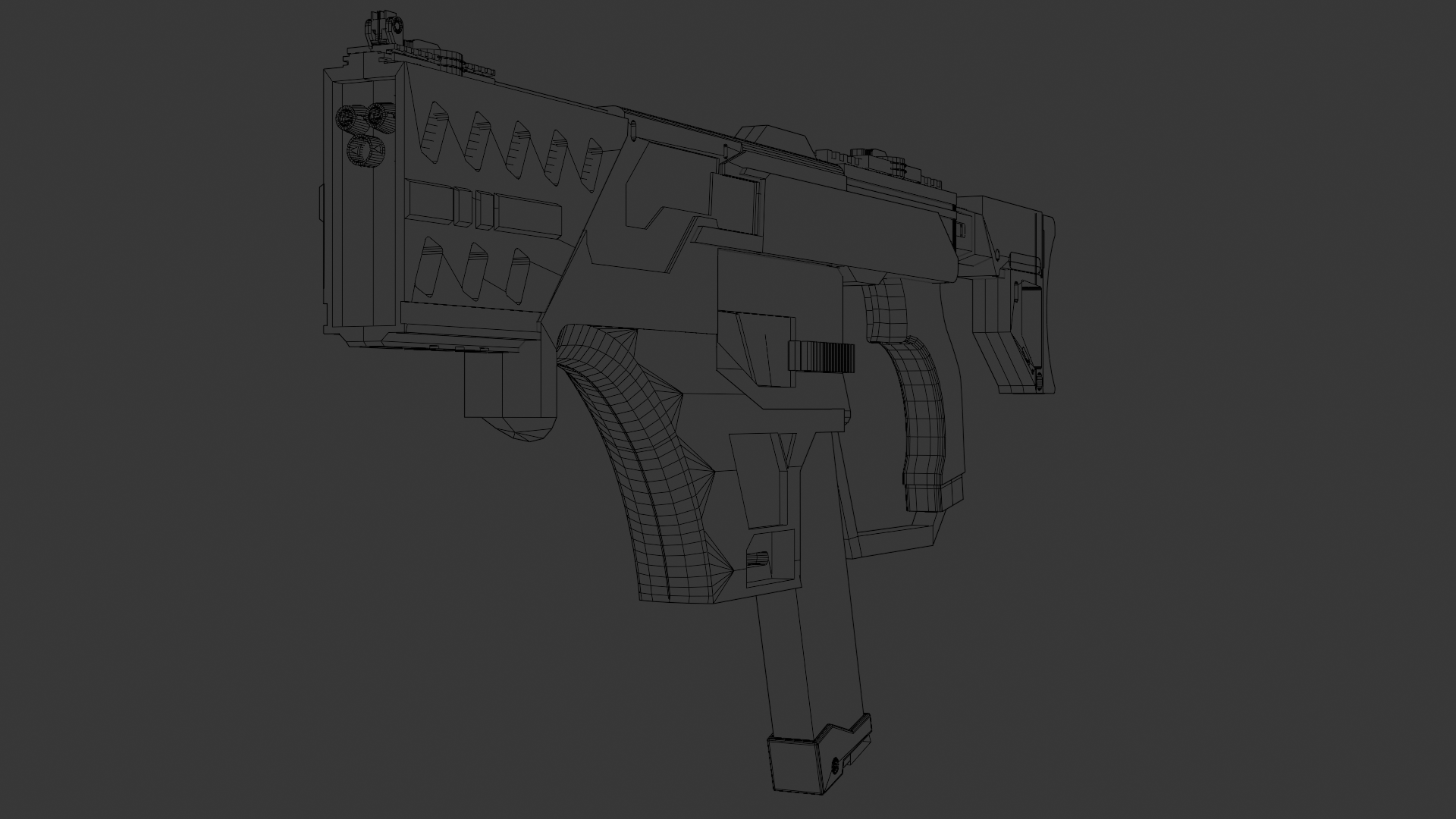 Sci-Fi Weapon — guard weapon wireframe topology