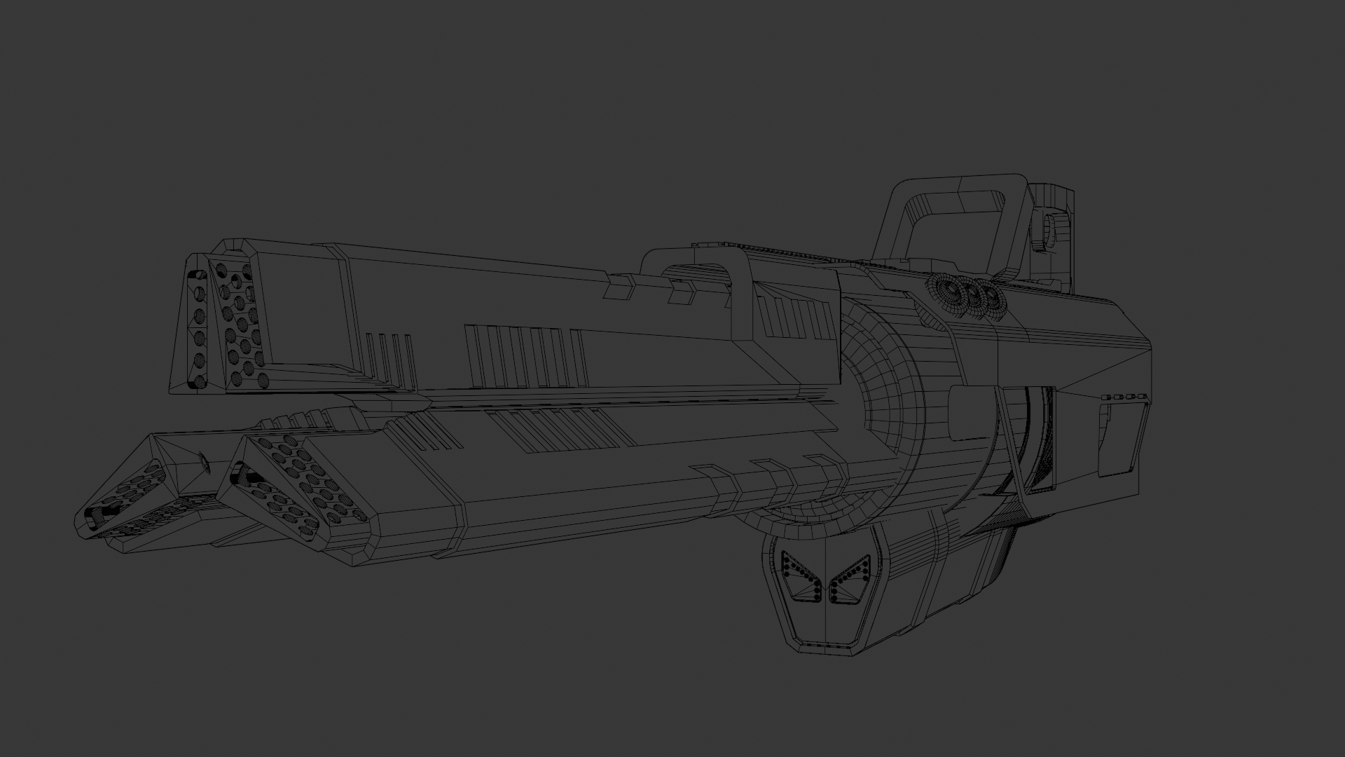 Sci-Fi Weapon — LMG wireframe topology