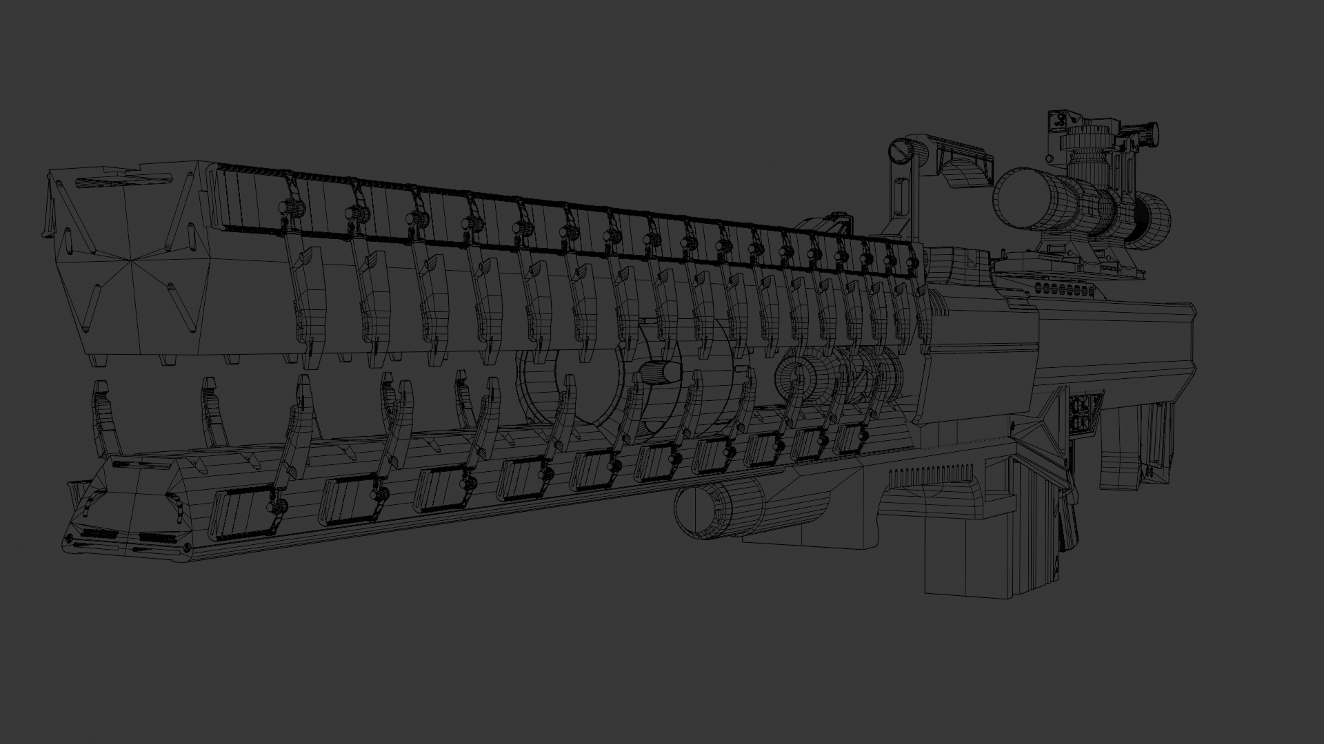 Sci-Fi Weapon — sniper rifle wireframe topology