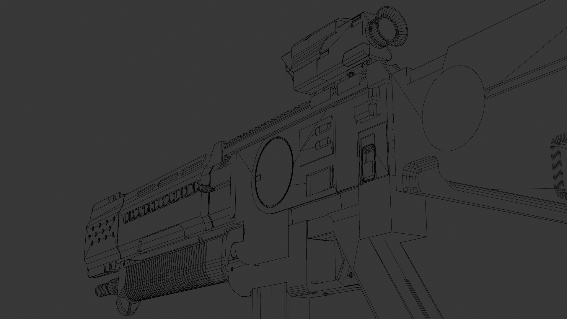 Sci-Fi Weapon — assault rifle wireframe topology