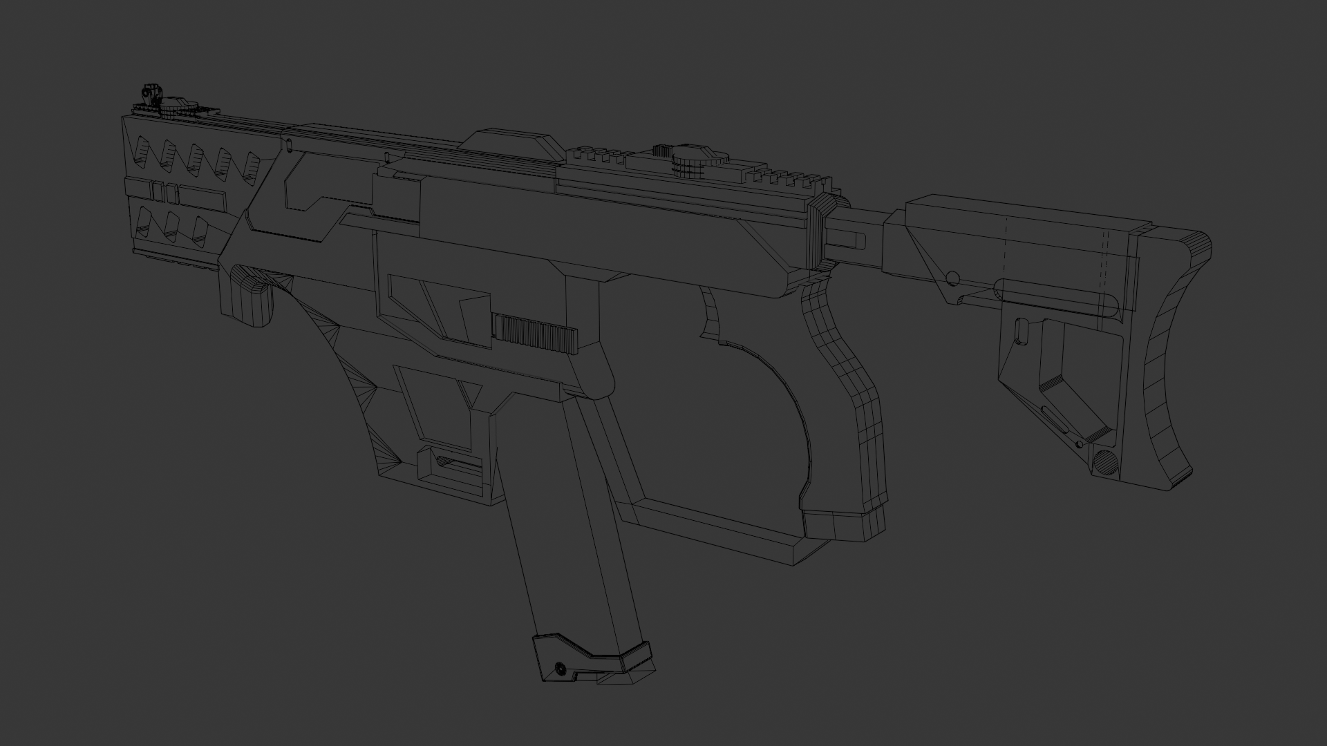 Sci-Fi Weapon — guard weapon wireframe topology