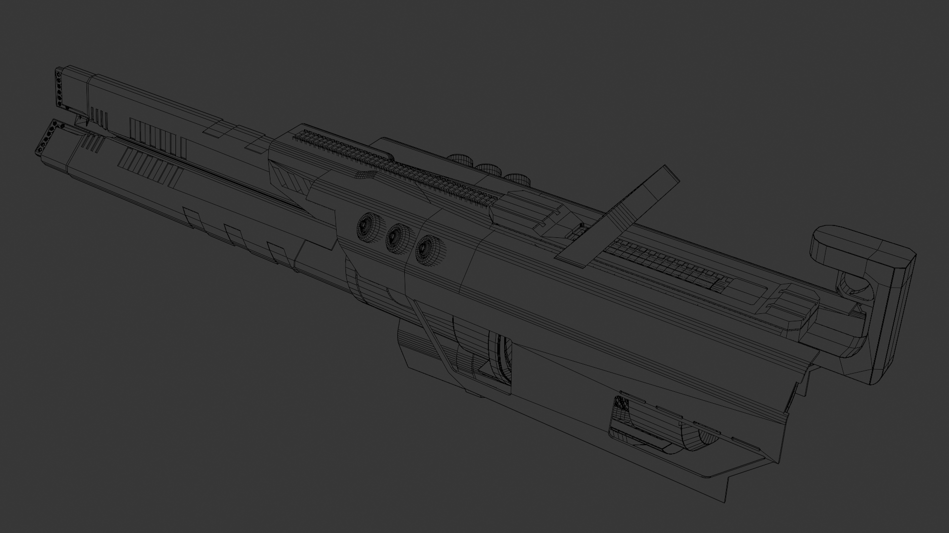 Sci-Fi Weapon — LMG wireframe topology