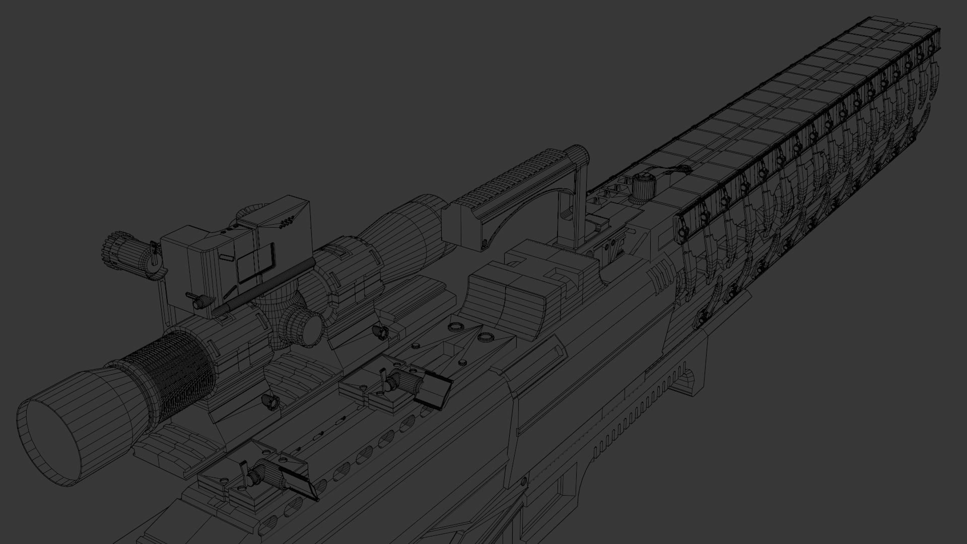 Sci-Fi Weapon — sniper rifle wireframe topology