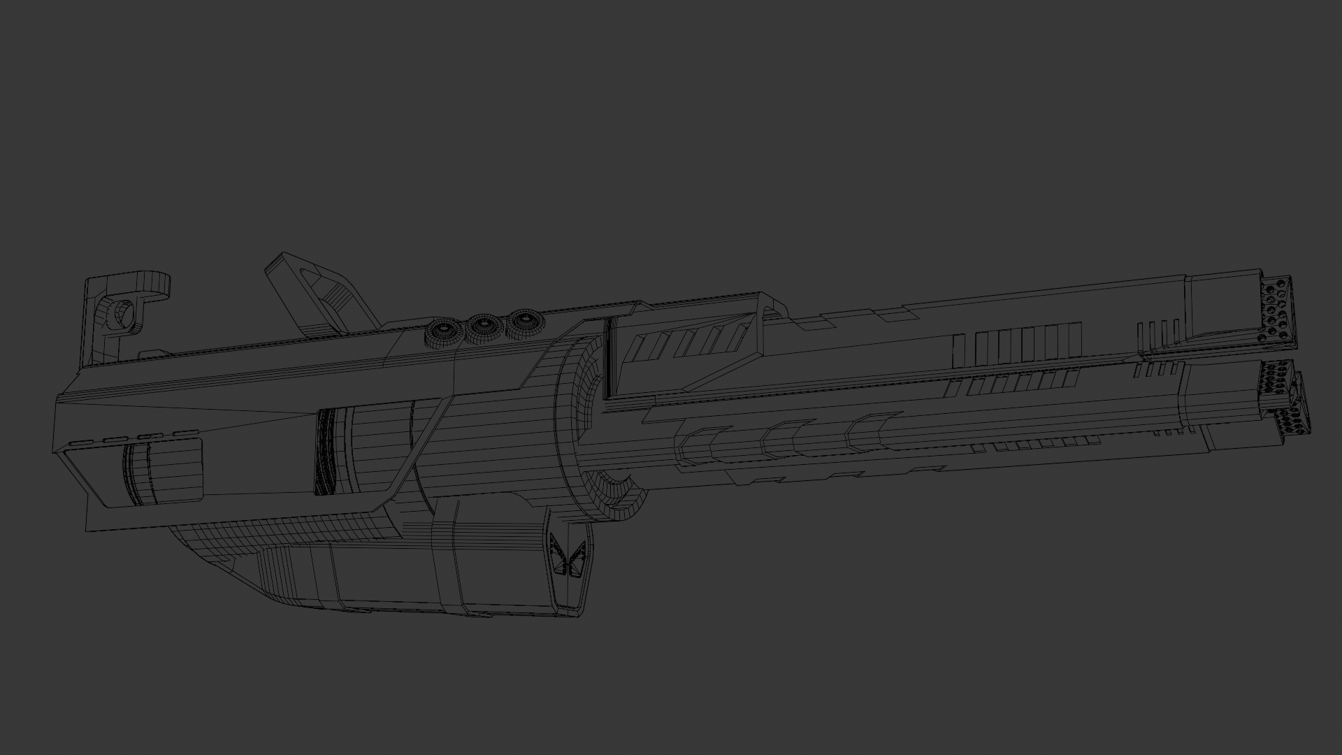 Sci-Fi Weapon — LMG wireframe topology
