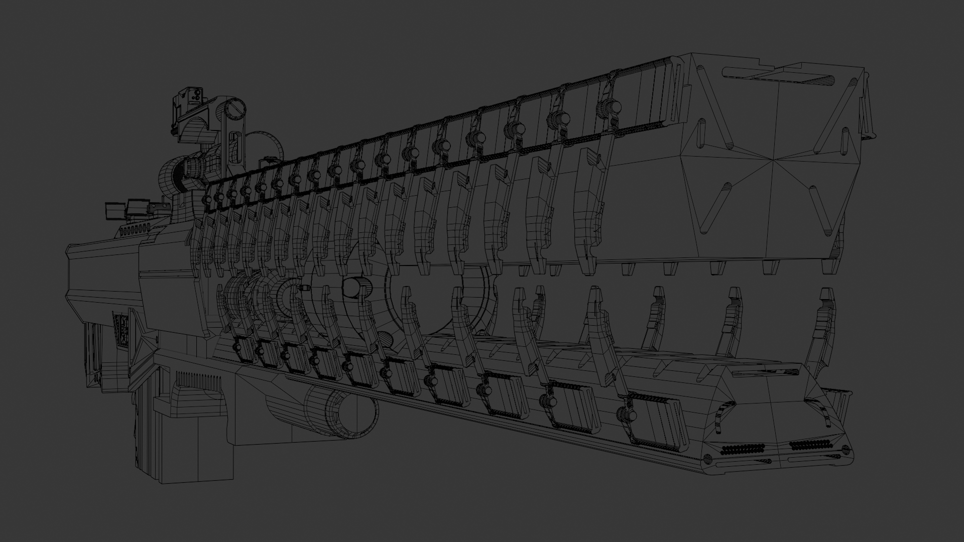 Sci-Fi Weapon — sniper rifle wireframe topology